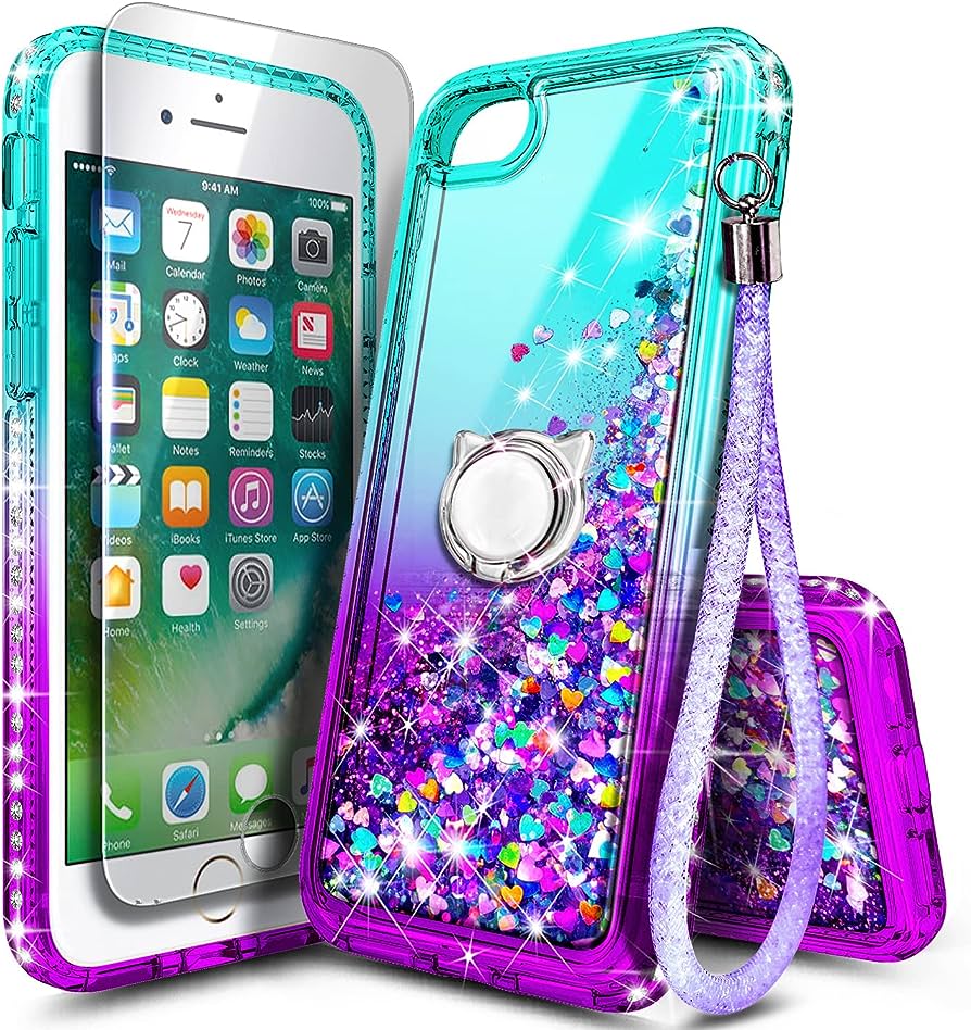 Amazon.Com: Ngb Compatible For Iphone 6 6S 7 8 Case, Iphone Se 3 2022/Iphone  Se 2 2020 Case With Tempered Glass Screen Protector, Ring Holder, Girls  Women Kids Liquid Glitter Tpu Cute