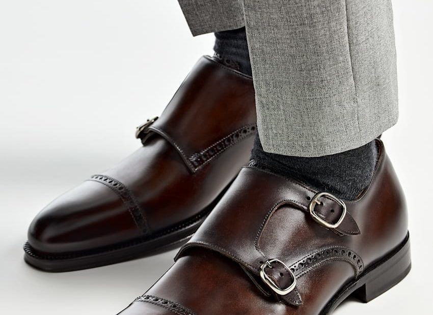 Brown Brogue Double Monk Strap In Calf Leather | Suitsupply Japan