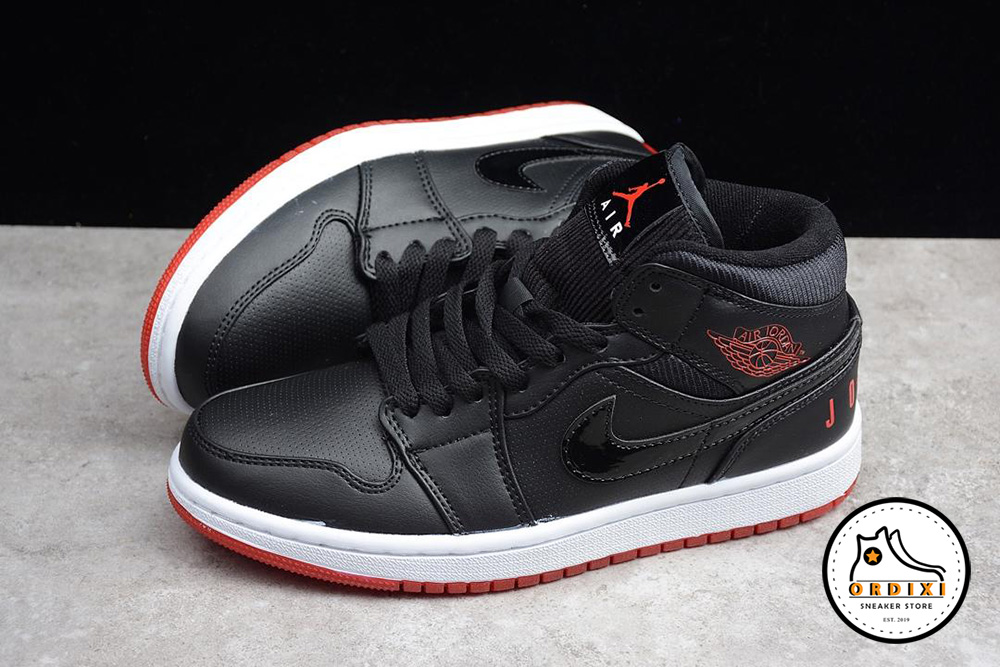 Giày Nike Air Jordan 1 Mid Premium “Bred” Black University Red-White  Bq6578-001