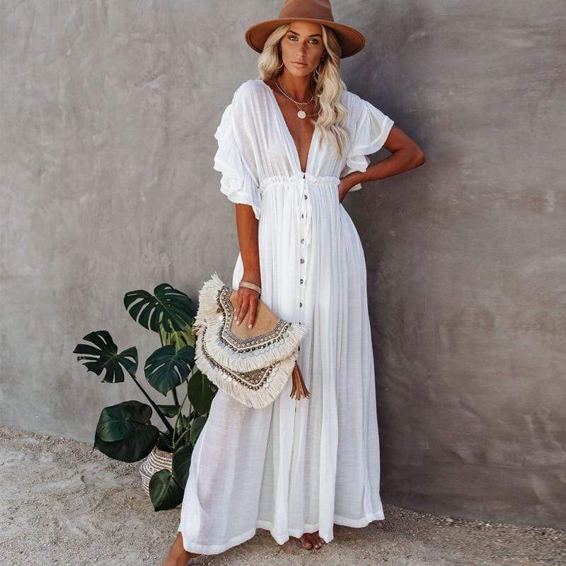 Maxi Dress In Boho Style In White | Boho Mood